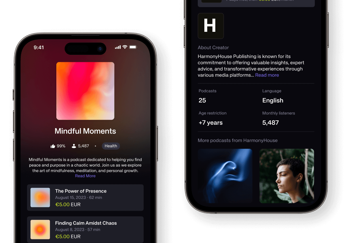 Premium podcast surfaced inside a publisher app